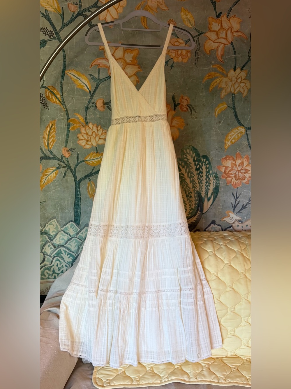 American Eagle Cream Boho Tiered Maxi Dress XS Cottagecore Festival Sundress NWT